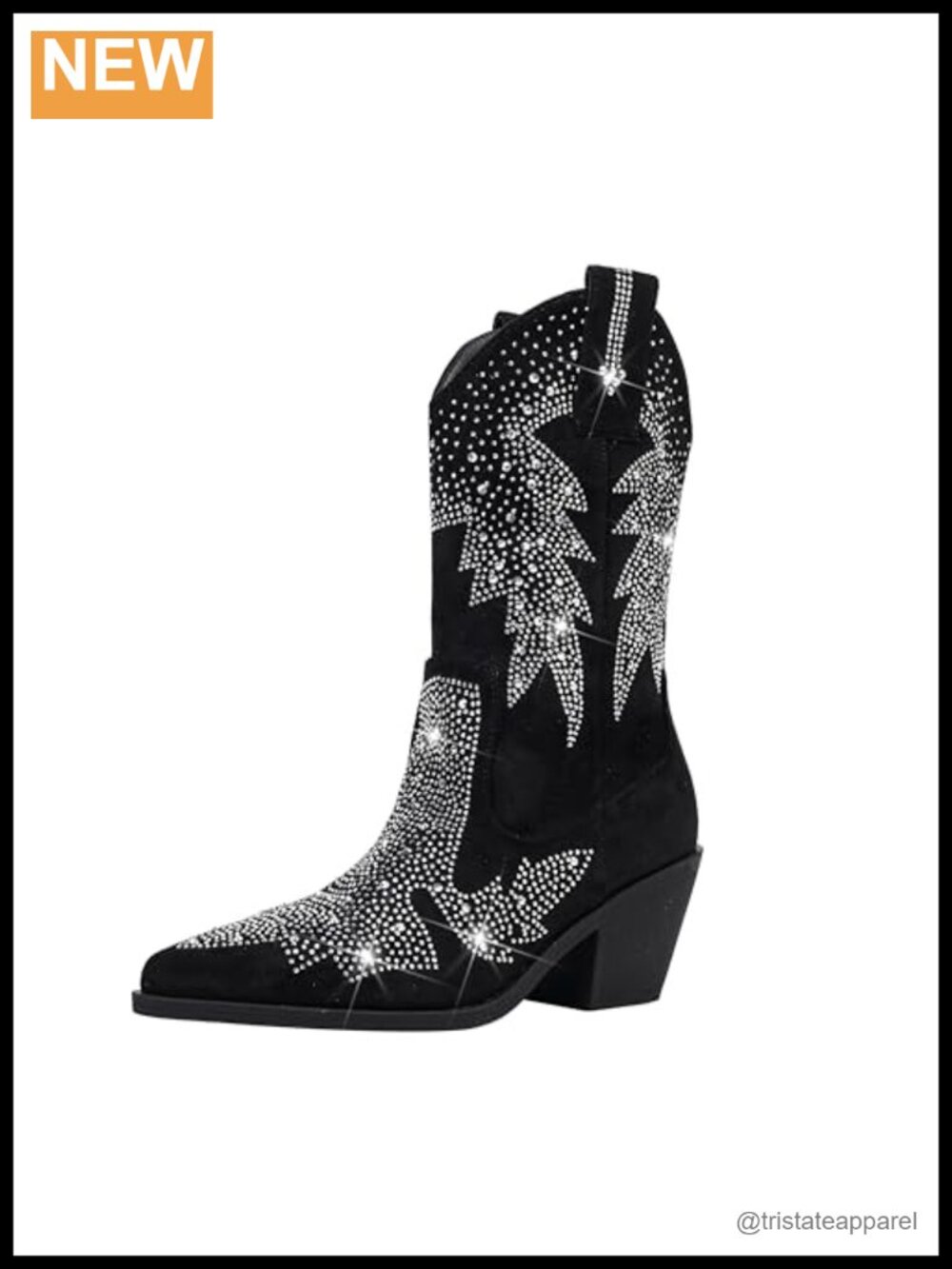 Rhinestone Sparkly Suede Block Heel Booties Women Mid-Calf Boots